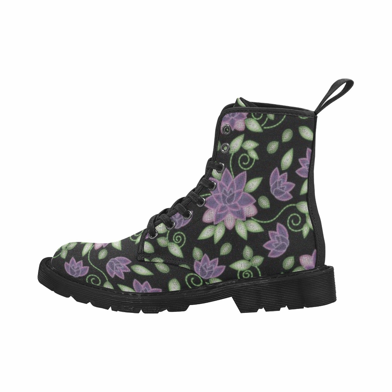 Super Cute Combat Boots Purple Beaded Rose Boots for Men (Black)