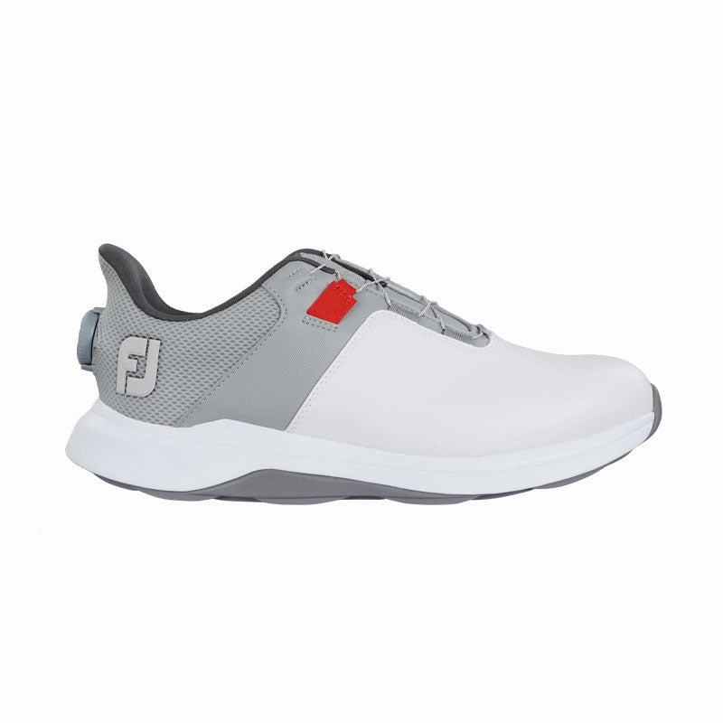 FOOTJOY Pro Lite BOA Mens Spikeless Shoes (White/Grey/Red) Comfiest Golf Shoes