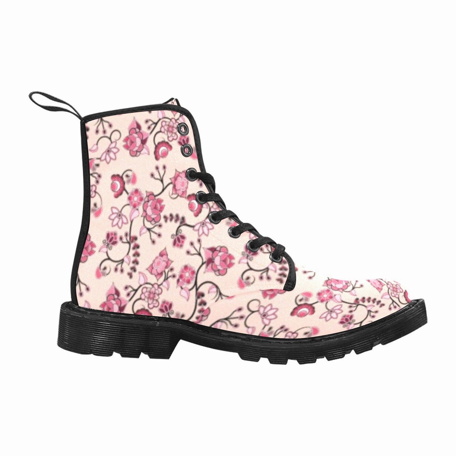 Mixed-media Combat Boot Floral Amour Boots for Women (Black)