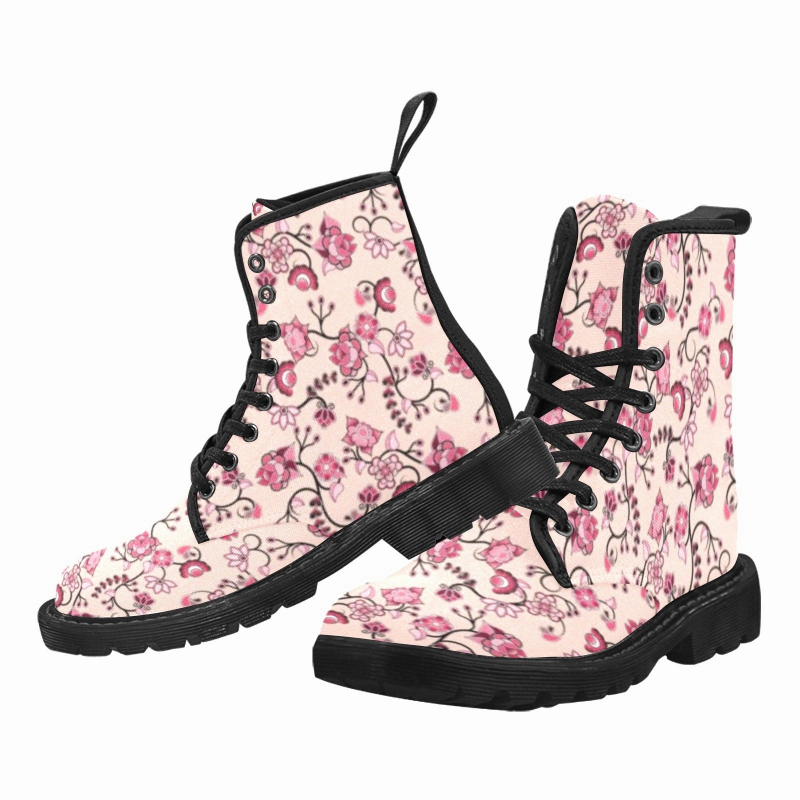 Calfskin Combat Boot With Matching Studs 50mm Floral Amour Boots for Women (Black)