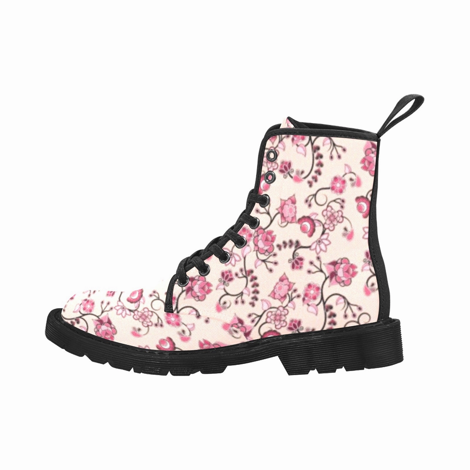 Floral Amour Boots for Women (Black) Aiden Patent Leather Combat Boots