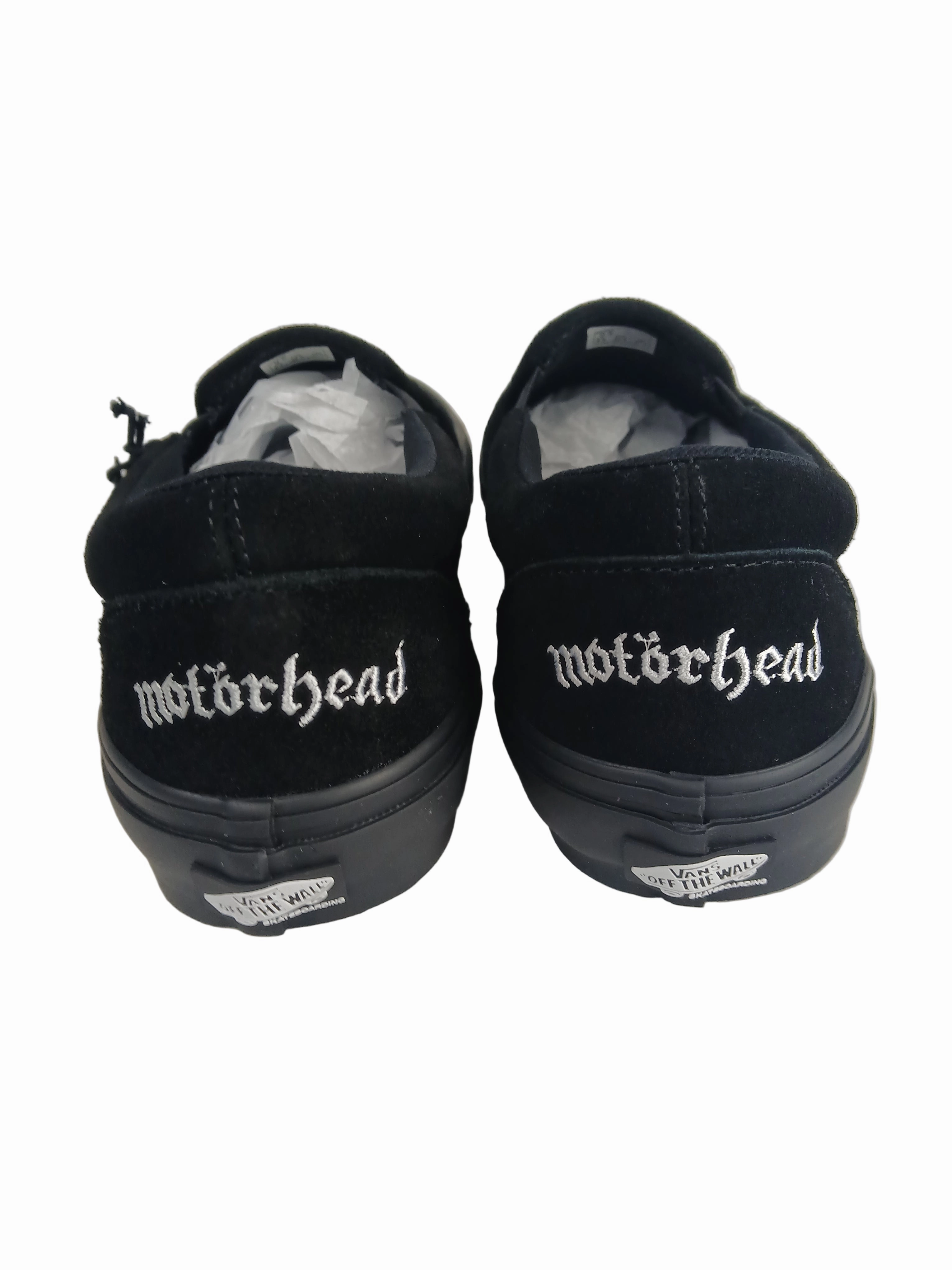 Repair Skate Vans Motorhead Skate Slip On Black Black US Mens Size 11.5 Shoes With Limited Edition Motorhead Banner & Pin Pack