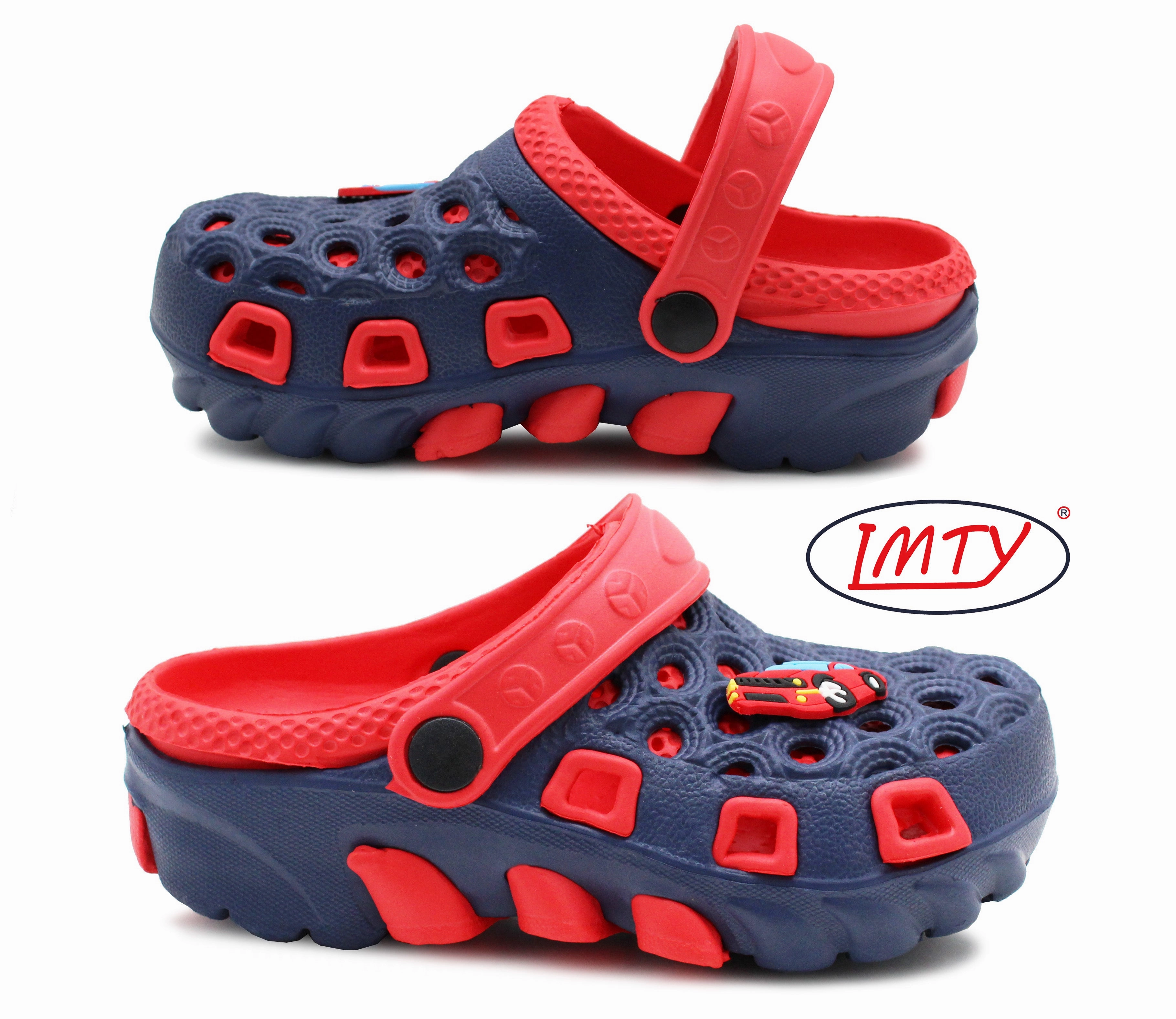 Handmade Wooden Clogs Uk VATICAN Boys Kids EVA Lightweight Clogs in Navy/Red
