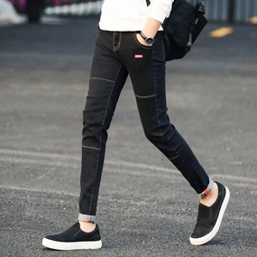 Lined Ankle Boots Men Autumn Black Ripped Ankle Jeans