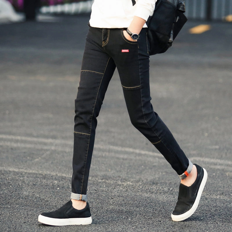 Men Autumn Black Ripped Ankle Jeans Gancini Ankle Boots