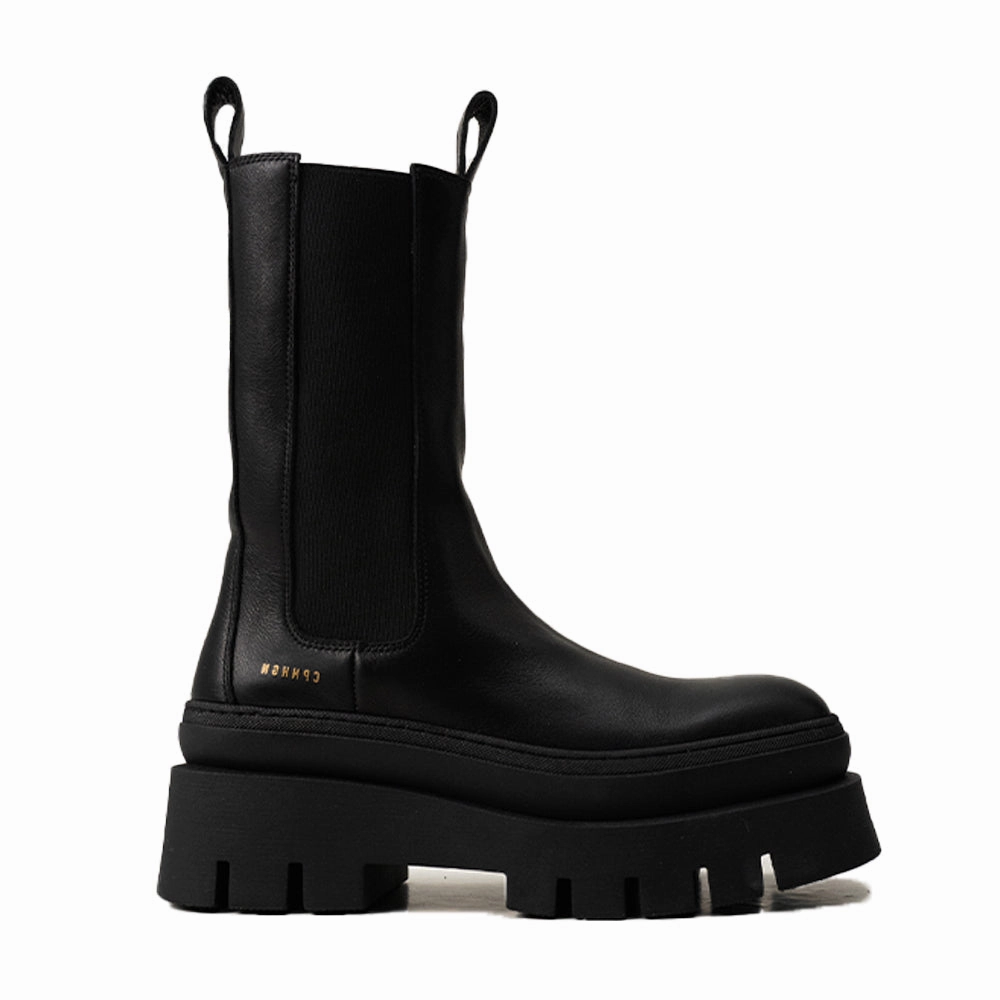 2976 Smooth Leather Platform Chelsea Boots Size 8 Vitello Black Chunky High Chelsea Boots