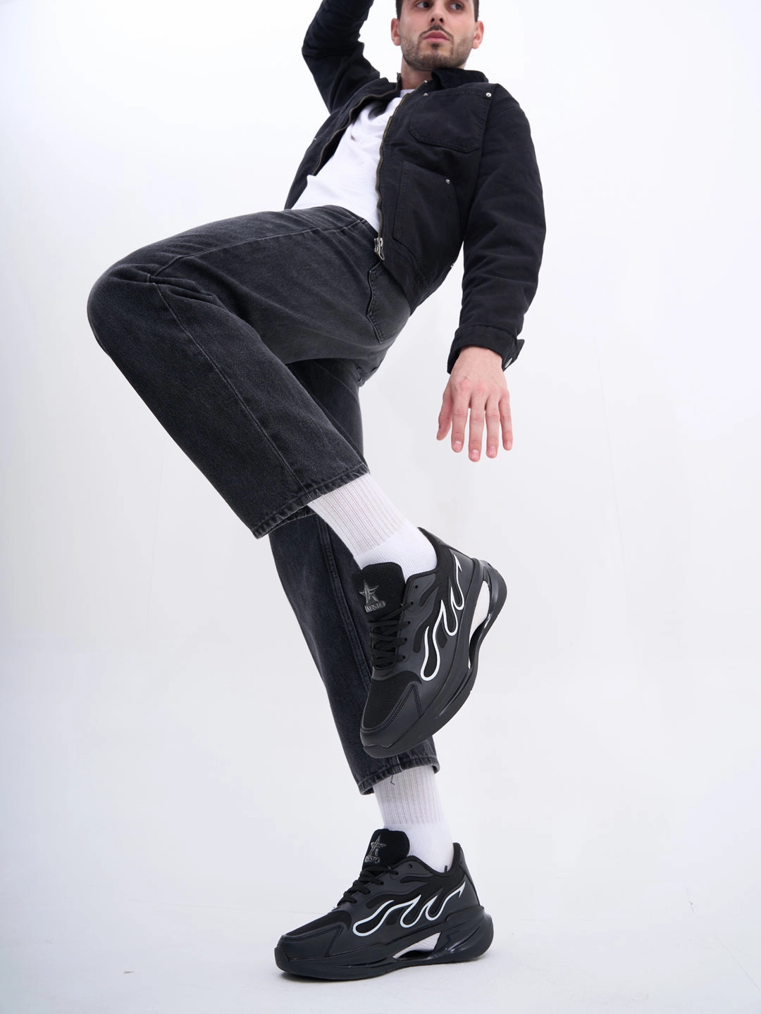 FAUSTO Men Black Athleisure Sneakers|Memory Cushion And Anti-Skid Bounce Back Phylon Sole|All Day Comfortable Walking Shoes|Gym And Training Shoes Ugg Sneakers Sand