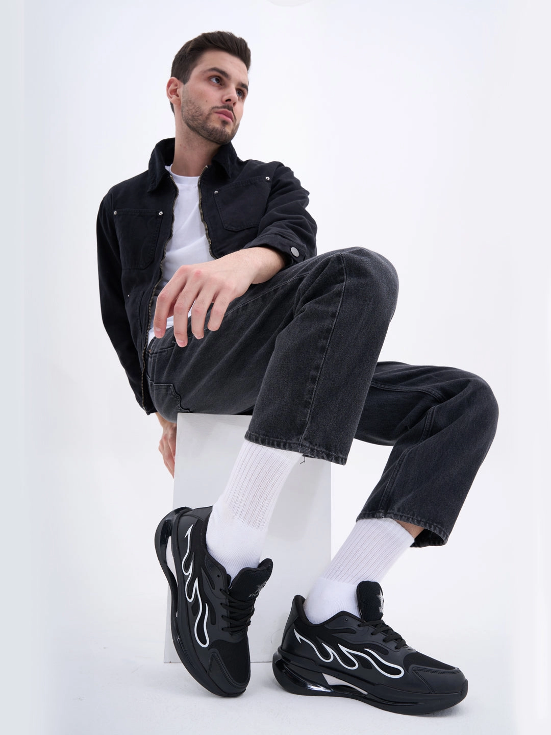 FAUSTO Men Black Athleisure Sneakers|Memory Cushion And Anti-Skid Bounce Back Phylon Sole|All Day Comfortable Walking Shoes|Gym And Training Shoes Green Sneakers Shoes