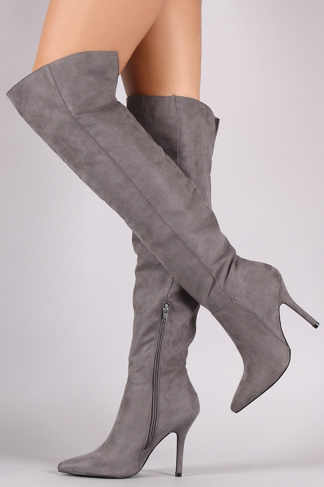 Wide-calf Knee-high Kitten-heel Dress Boots Qupid Pointy Toe Over-The-Knee Stiletto Boots