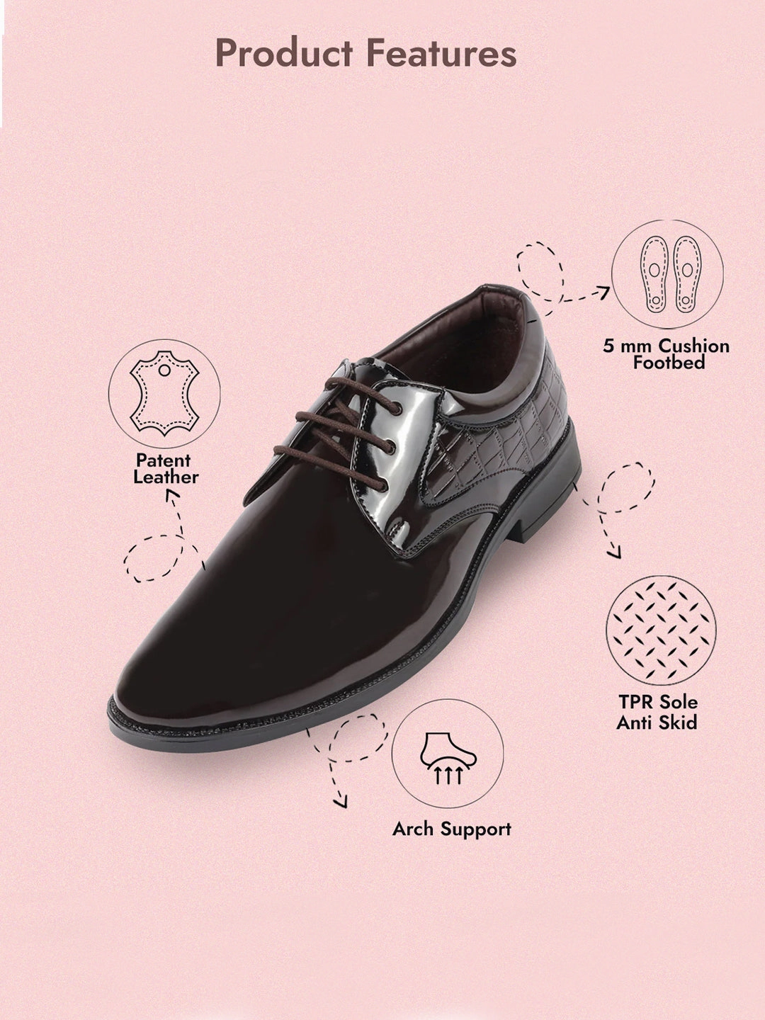 Zip Work Boots Men Brown Patent Leather Party Formal Embossed Design Office Lace Up Derby Shoes