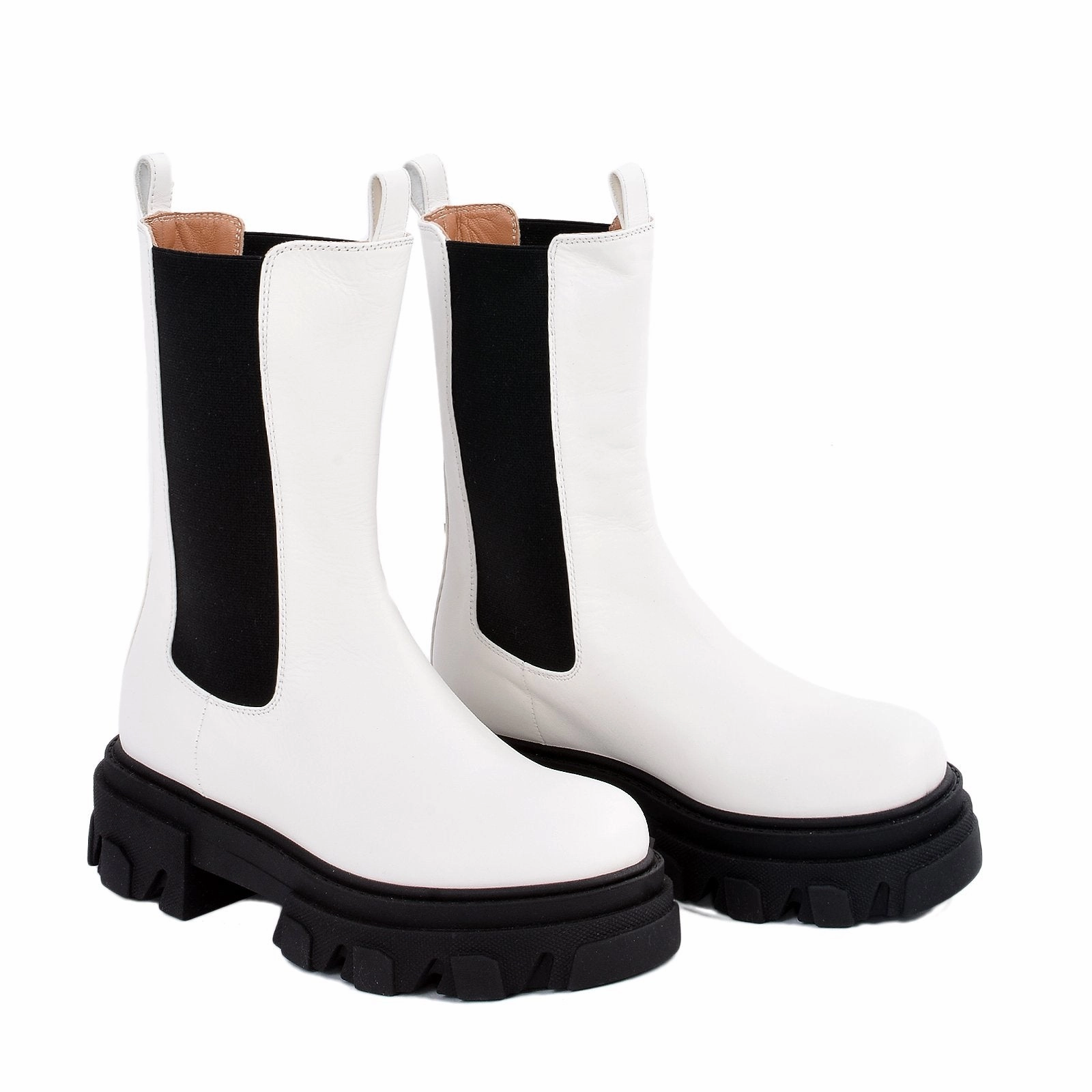 Alberto Torresi Chelsea Boots Rin White Elastic Combat Boots