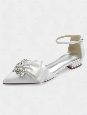 Oysho Ankle Boots with Heels Pointed-Toe Ankle and White Bow Satin Rhinestone