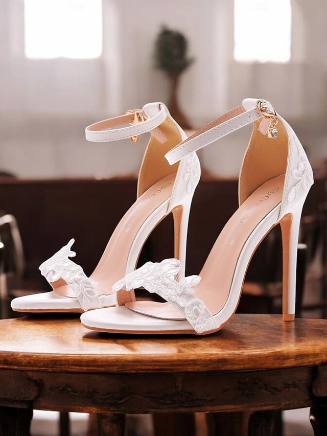 Cougar Ankle Boots with Stiletto Heels Ankle White Strap Lace Wedding Women's