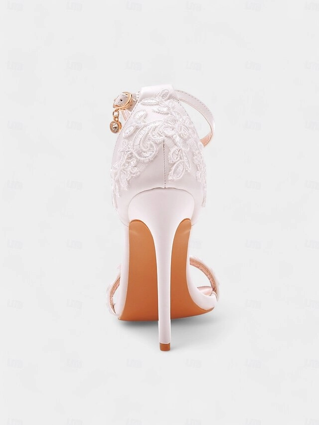 Ankle Boots Winter with Stiletto Heels Ankle White Strap Lace Wedding Women's