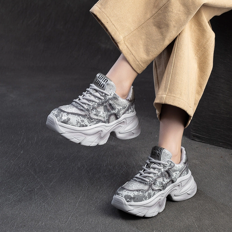 Sherpa Sneakers Women Casual Crystal Chunky Platform Sneakers