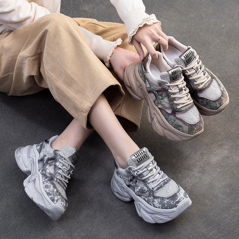 Huarache Sneakers Women Casual Crystal Chunky Platform Sneakers