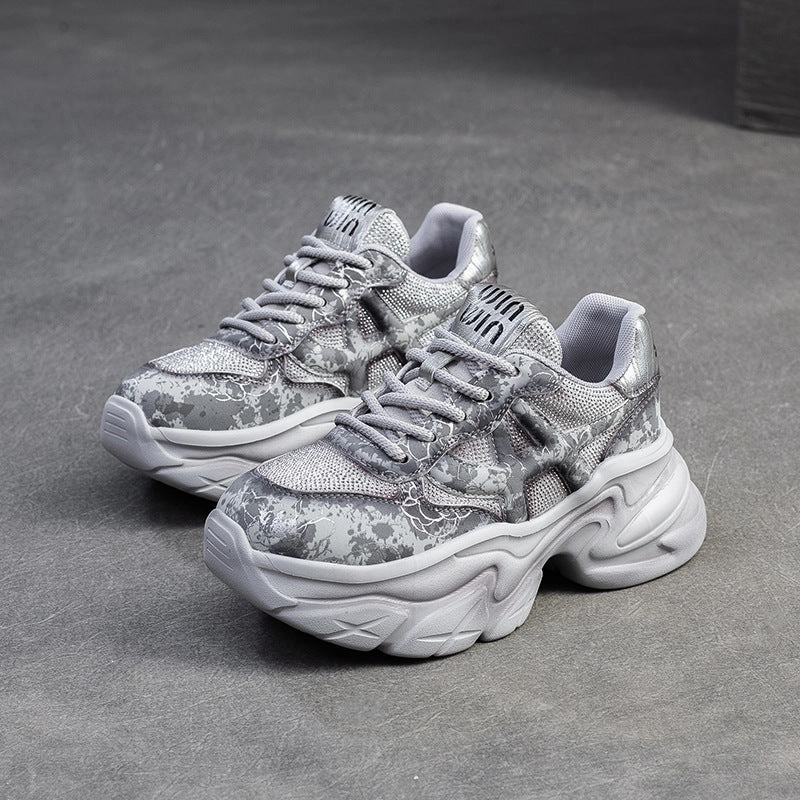 Golden Sneakers Women Casual Crystal Chunky Platform Sneakers