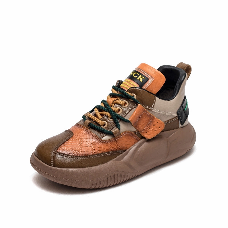 Women Casual Retro Patchwork Leather Sneakers Best Cushioned Running Sneakers