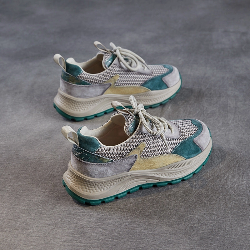 York Sneakers Women Fashion Breathable Mesh Leather Casual Sneakers