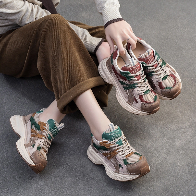 Shoe Stretcher Sneakers Women Fashion Color Matching Breathable Thick Soled Sneakers