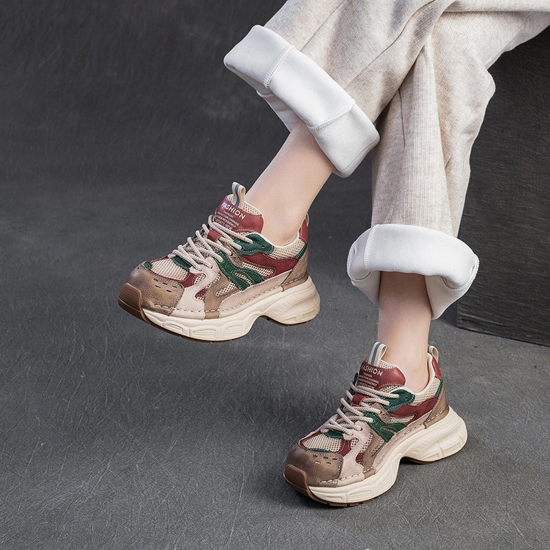 Women Fashion Color Matching Breathable Thick Soled Sneakers Canvas Tennis Sneakers