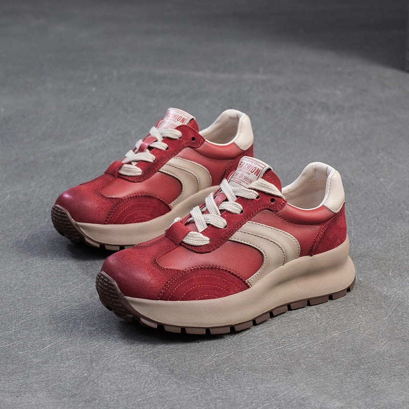 Women Fashion Leather Thick Soled Casual Sneakers Flat Sole Sneakers