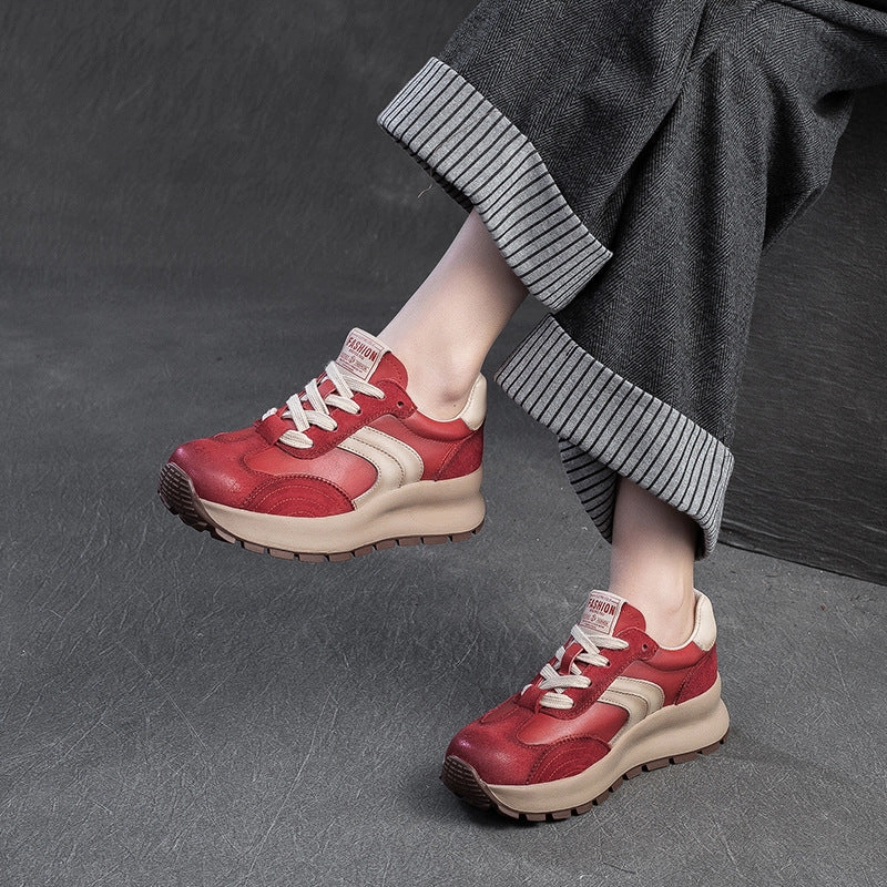 Sneakers Walmart Women Fashion Leather Thick Soled Casual Sneakers