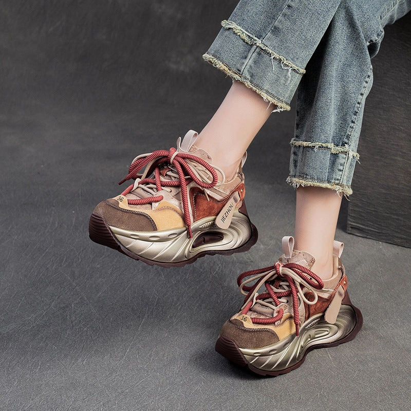 Women Fashion Patchwork College Chunky Platform Sneakers Red Dc Sneakers