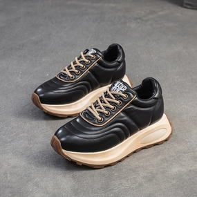 Women Minimalism Quilted Leather Casual Sneakers Retro Running Sneakers