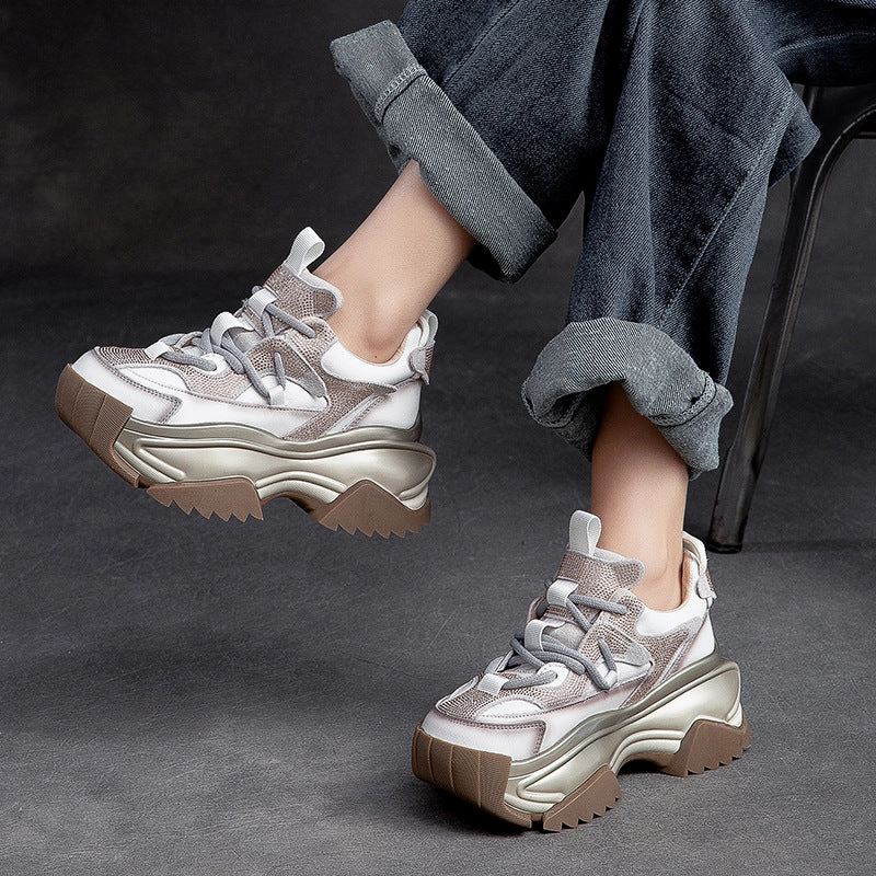 Women Patchwork Leather Chunky Platform Sneakers Dope Sneakers