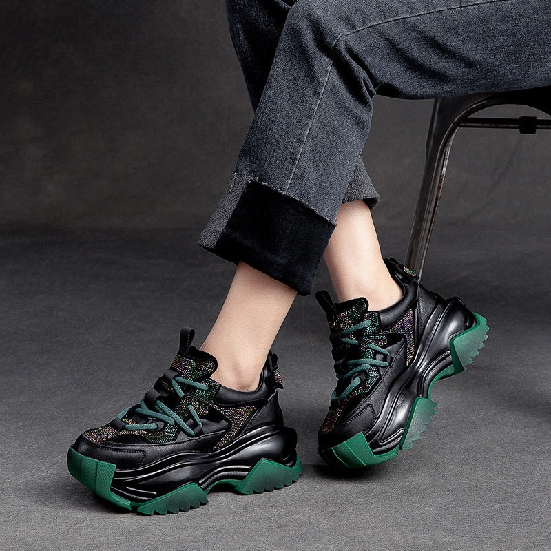 Easy Spirit Sneakers Women Patchwork Leather Chunky Platform Sneakers