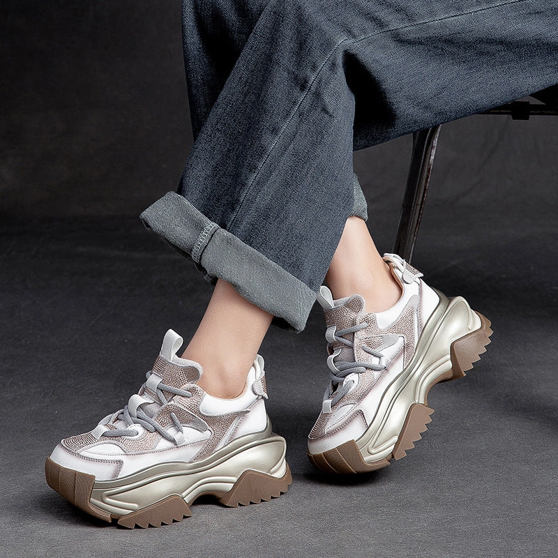 Pg 1 Sneakers Women Patchwork Leather Chunky Platform Sneakers