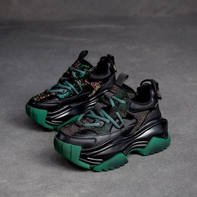 Cheap Steel Toe Sneakers Women Patchwork Leather Chunky Platform Sneakers