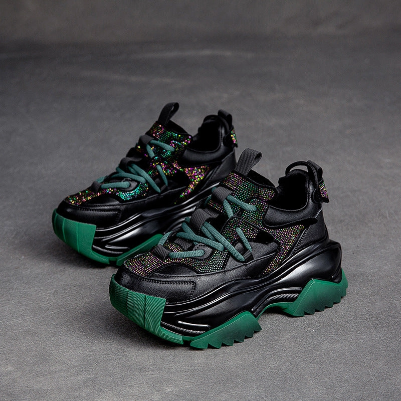 Sneakers Store New York Women Patchwork Leather Chunky Platform Sneakers