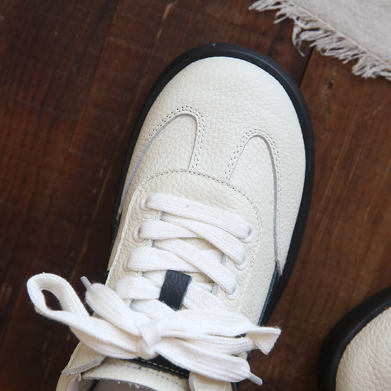 Race Car Sneakers Women Retro Cowhide Patchwork Soft Sneakers