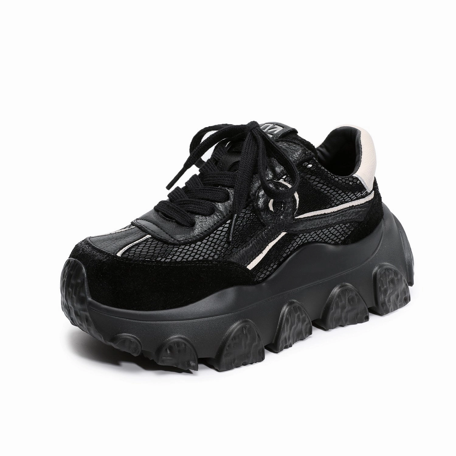 Marathon Sneakers Women's Retro Leather Casual Chunky Platform Sneakers