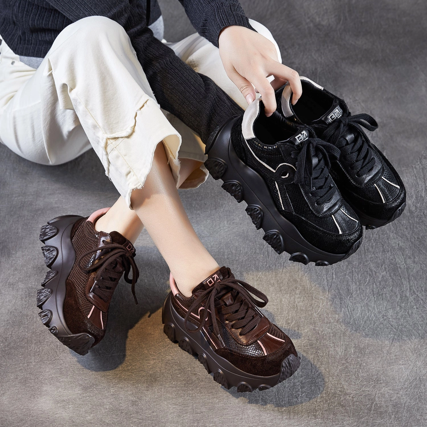 Women's Retro Leather Casual Chunky Platform Sneakers Van Heusen Sneakers