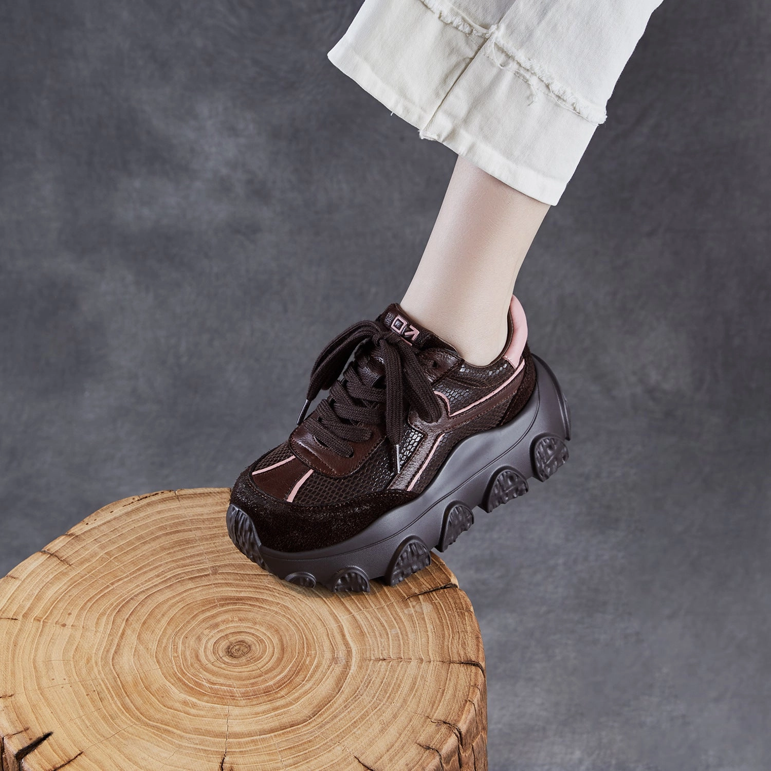 Women's Retro Leather Casual Chunky Platform Sneakers Sneakers With Ankle Support