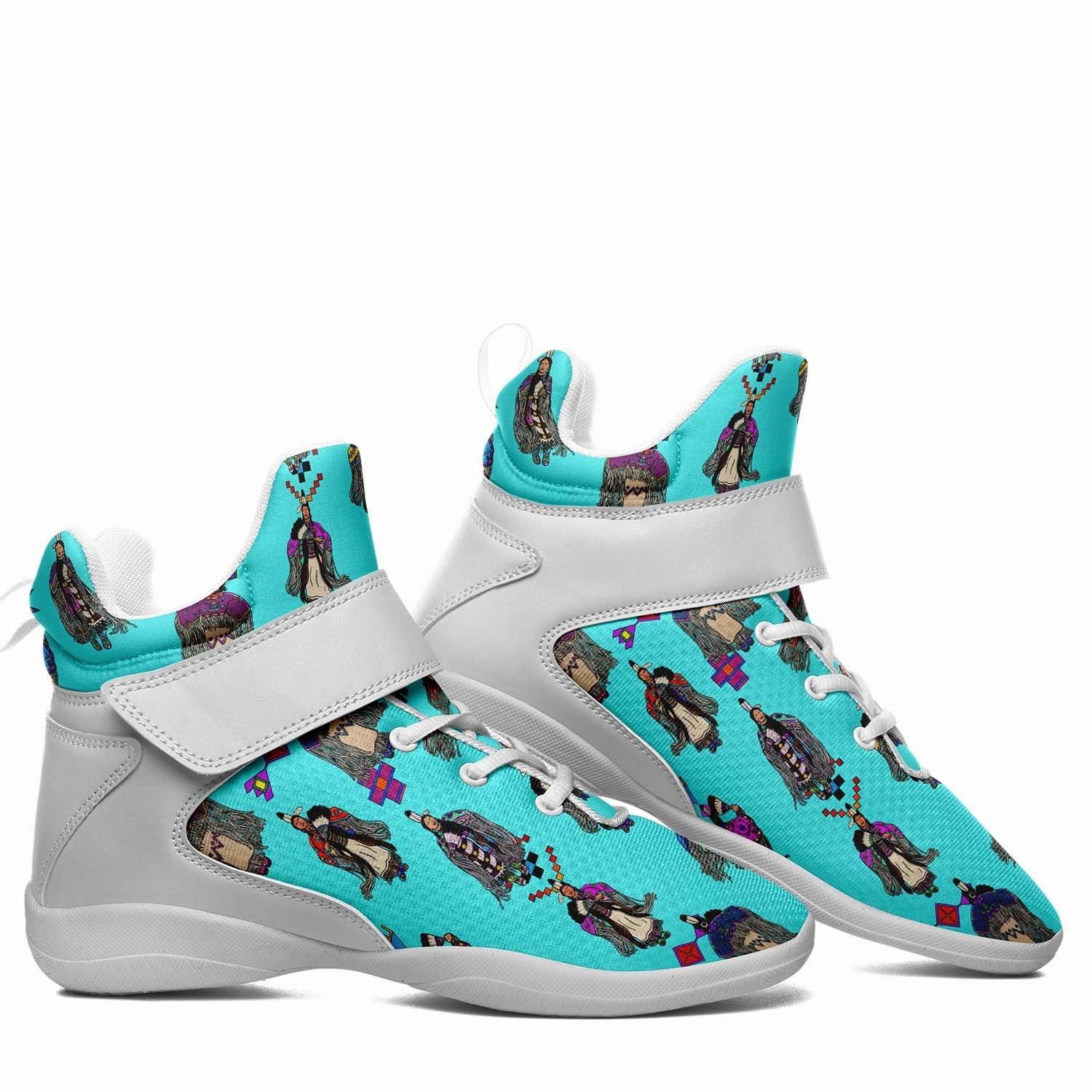 Women's Tradish Dancers Turquoise Ipottaa Basketball / Sport High Top Shoes - White Sole Velcro Damping Basketball Shoes