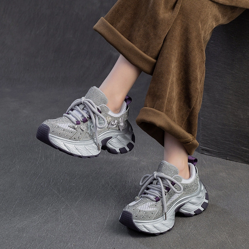 Women Stylish Breathable Mesh Chunky Platform Sneakers Chain Reaction Sneakers