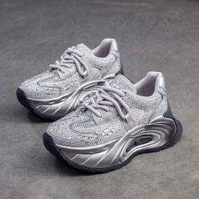 Women Fashion Breathable Mesh Crystal Platform Sneakers Best Walking Sneakers For Wide Feet