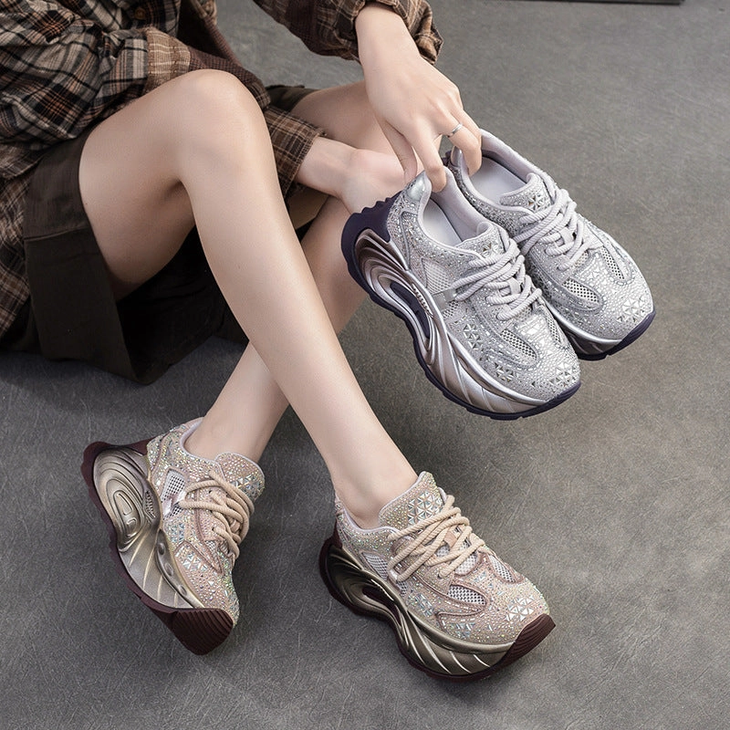 Women Fashion Breathable Mesh Crystal Platform Sneakers New Balance Classic Sneakers