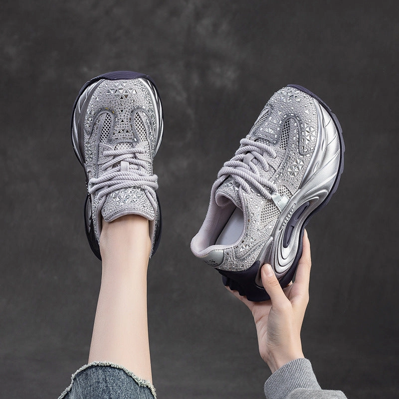 Women Fashion Breathable Mesh Crystal Platform Sneakers Shape Up Sneakers