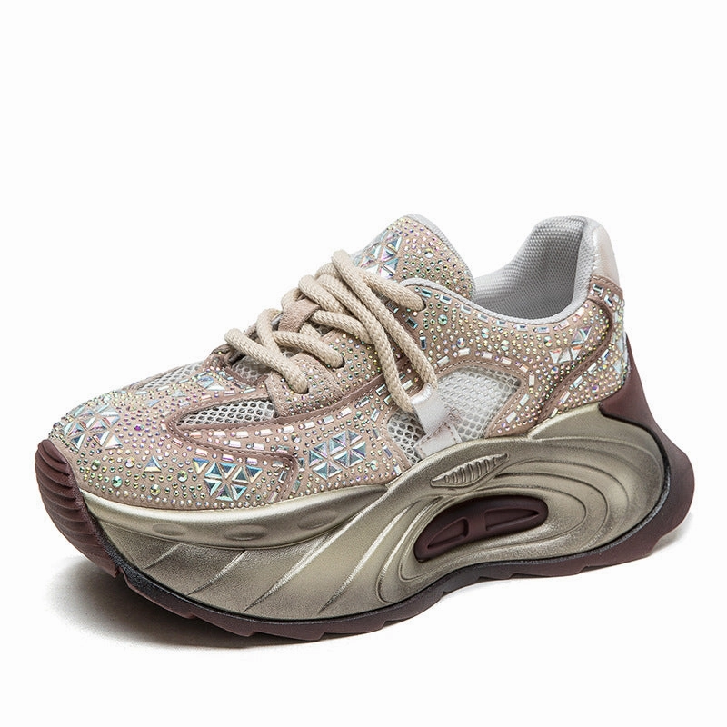 Goal Sneakers Women Fashion Breathable Mesh Crystal Platform Sneakers