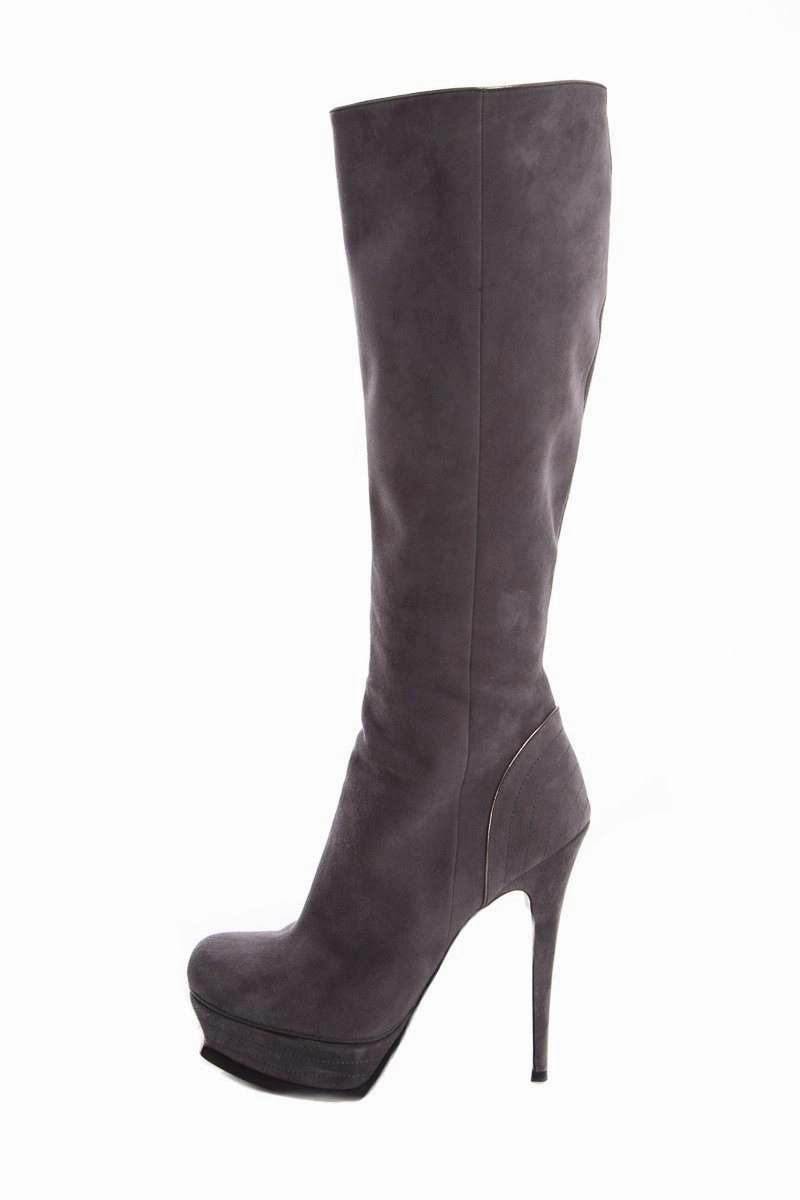 Yves Saint Laurent Grey Suede Knee-High Boots SZ 39 Knee High Fishnet Boots