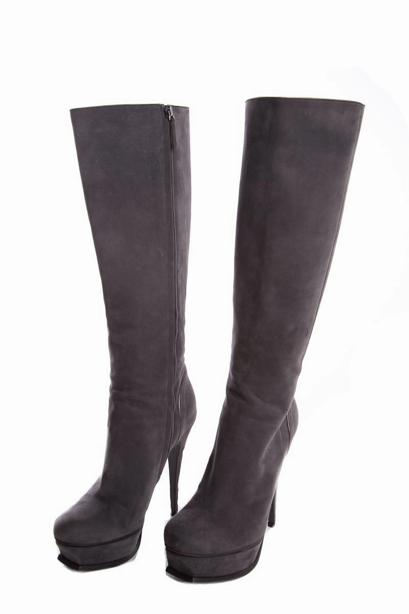 Yves Saint Laurent Grey Suede Knee-High Boots SZ 39 Knee High Sneaker Boots