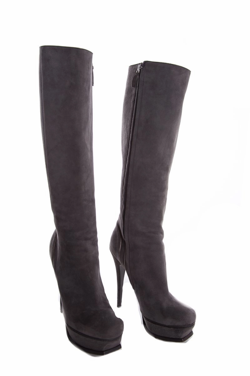 Knee High Stretch Sock Boots Yves Saint Laurent Grey Suede Knee-High Boots SZ 39